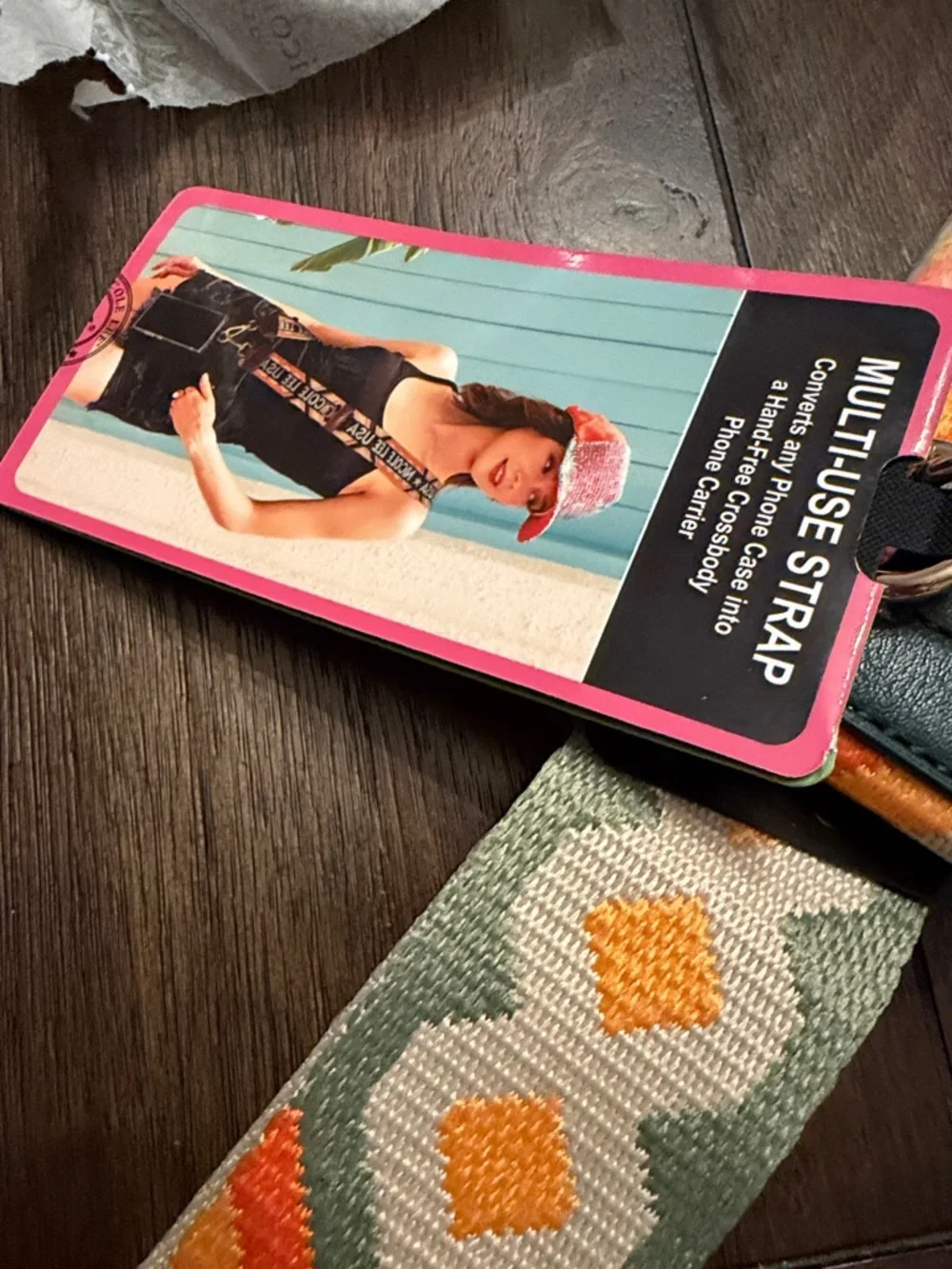 Nicole Lee Orange, Green & Cream Woven Multi-Use Phone Strap
